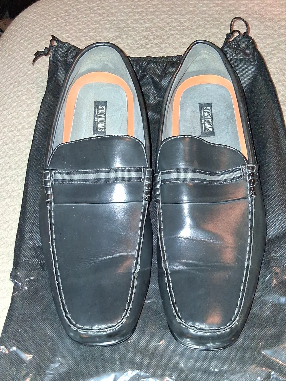 Stacy Adams Gray Leather Penny Loafers with Orange Insole Accent
